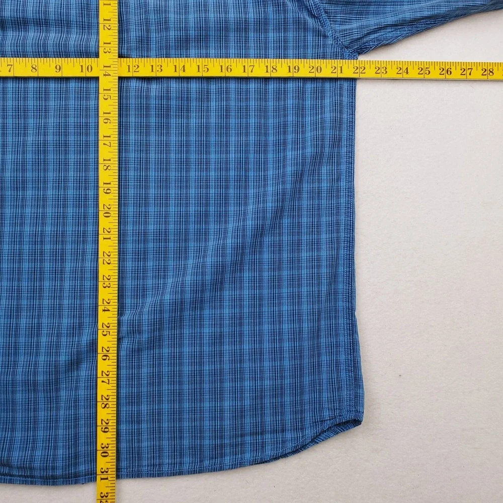 North Face Shirt Mens Medium Blue Black Plaid Long Sleeve Button Up Pocket